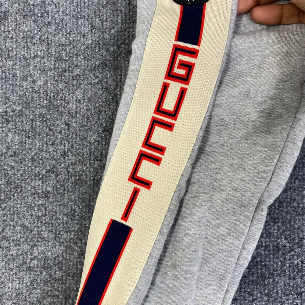 Gucci Grey Side Stripe Tiger Applique Track Pants sweatpants sz S